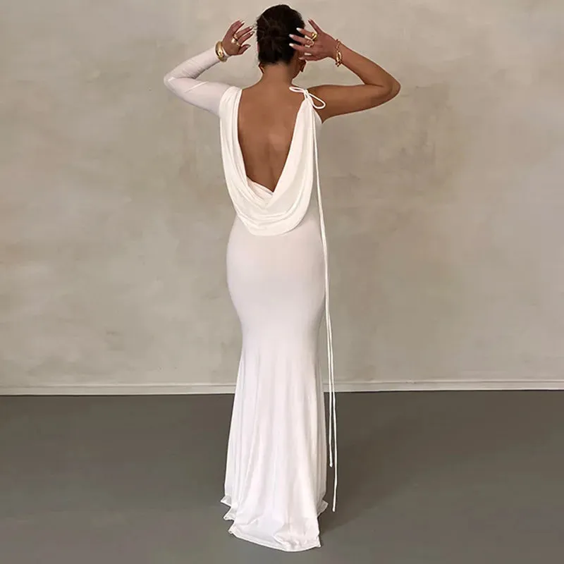 Elegant Lace Up One Shoulder Maxi Dress for Women - Summer 2024