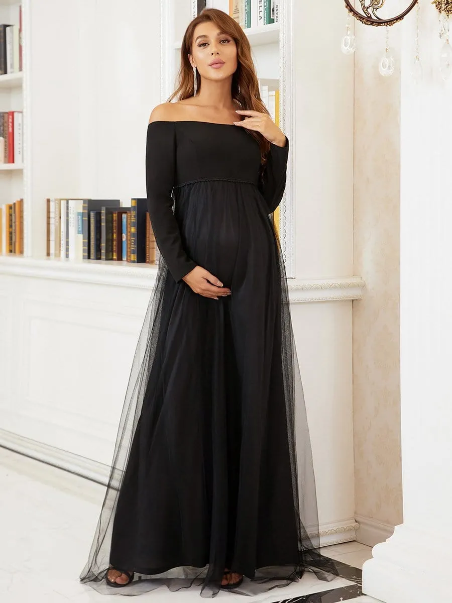 Elegant Off Shoulder Long Sleeve Maternity Dress