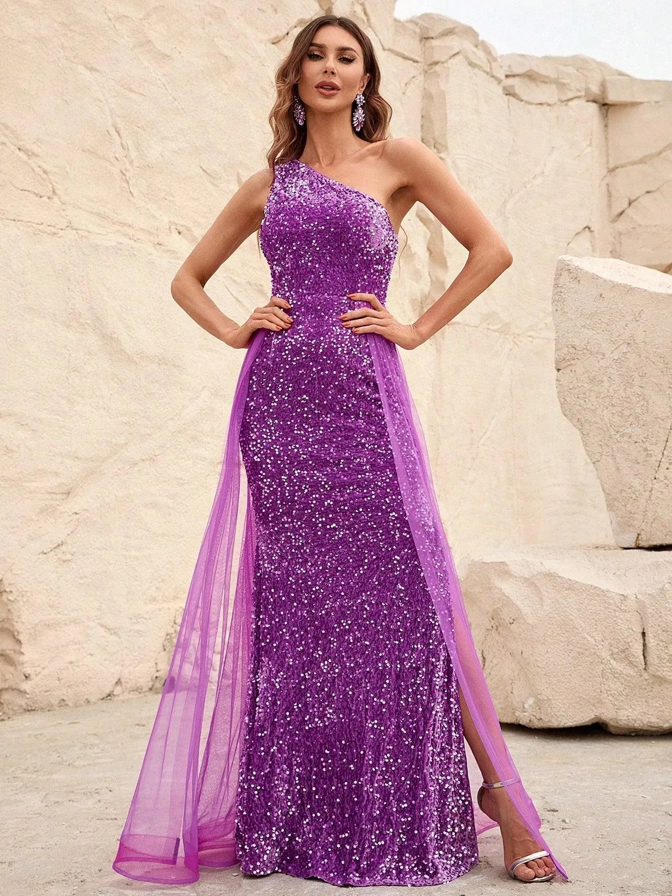 Elegant One Shoulder Sequin Mermaid Dresses