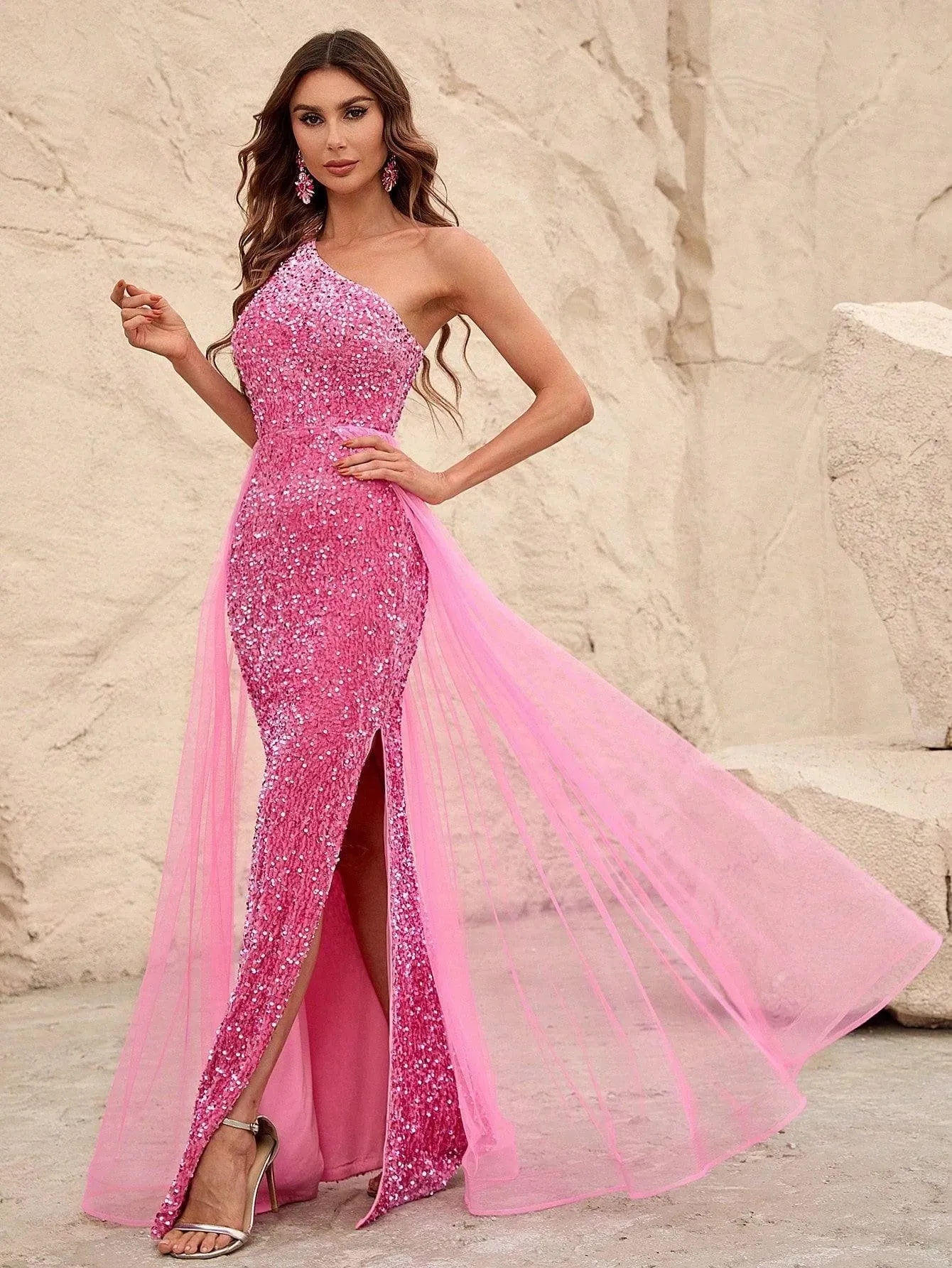 Elegant One Shoulder Sequin Mermaid Dresses