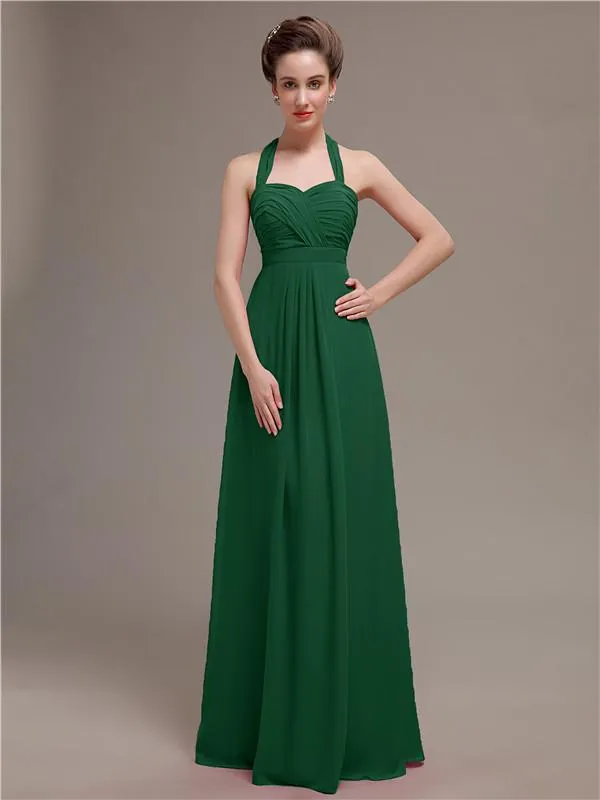 Elegant Sweetheart Halter Long Bridesmaid Dresses