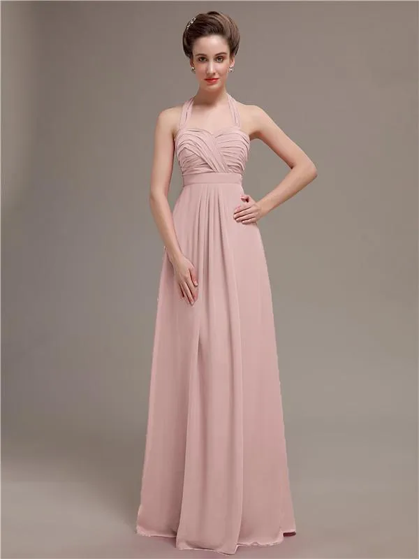 Elegant Sweetheart Halter Long Bridesmaid Dresses