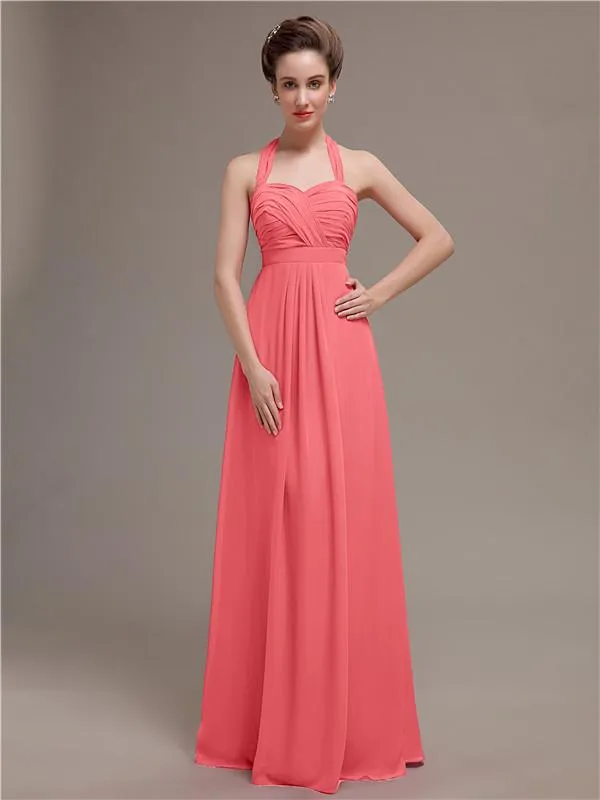 Elegant Sweetheart Halter Long Bridesmaid Dresses