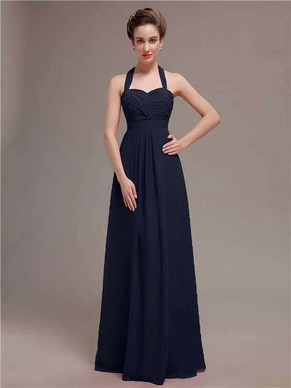 Elegant Sweetheart Halter Long Bridesmaid Dresses