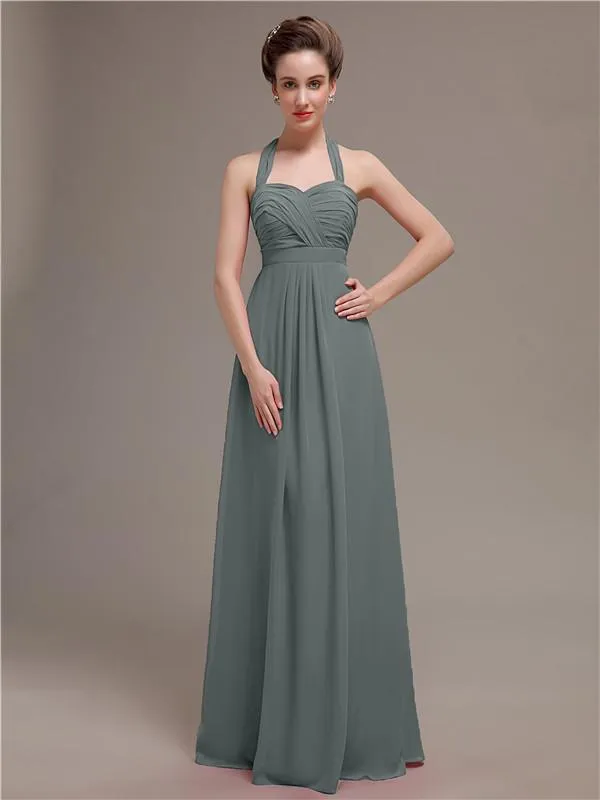 Elegant Sweetheart Halter Long Bridesmaid Dresses