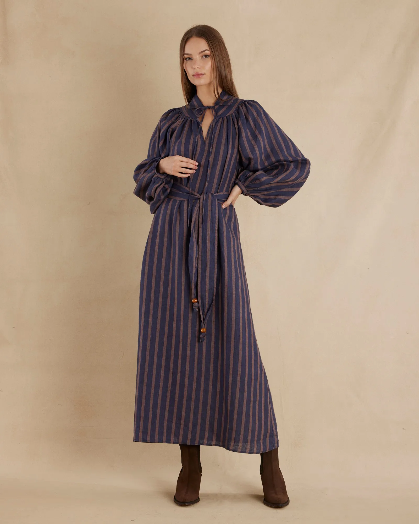 Estelle Linen Tunic Maxi Dress - Navy