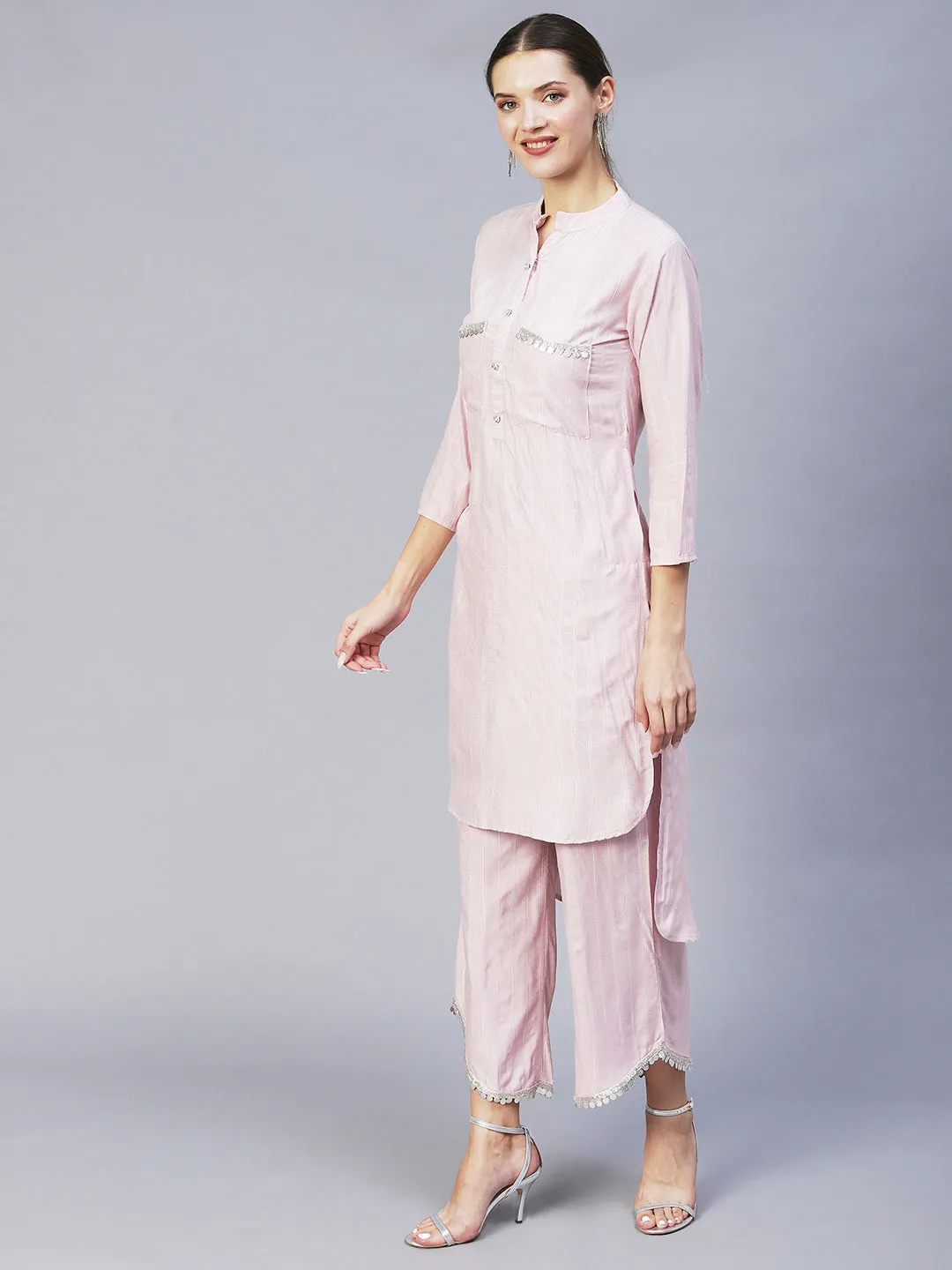 Ethnic Embroidered Co-ord Set - Light Pink