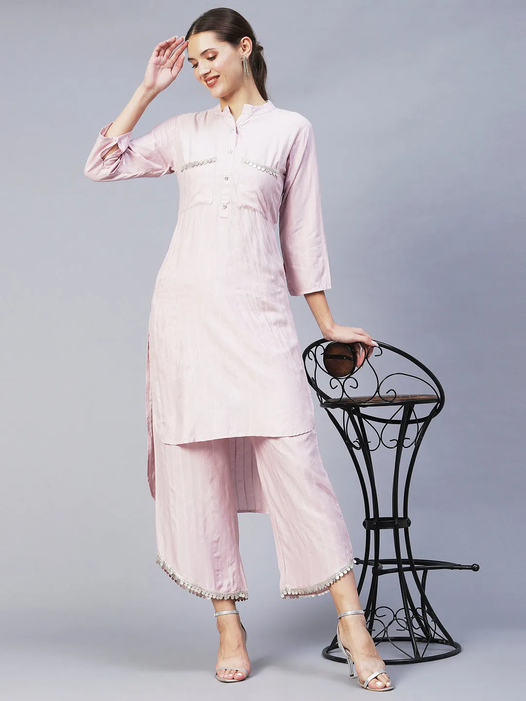 Ethnic Embroidered Co-ord Set - Light Pink