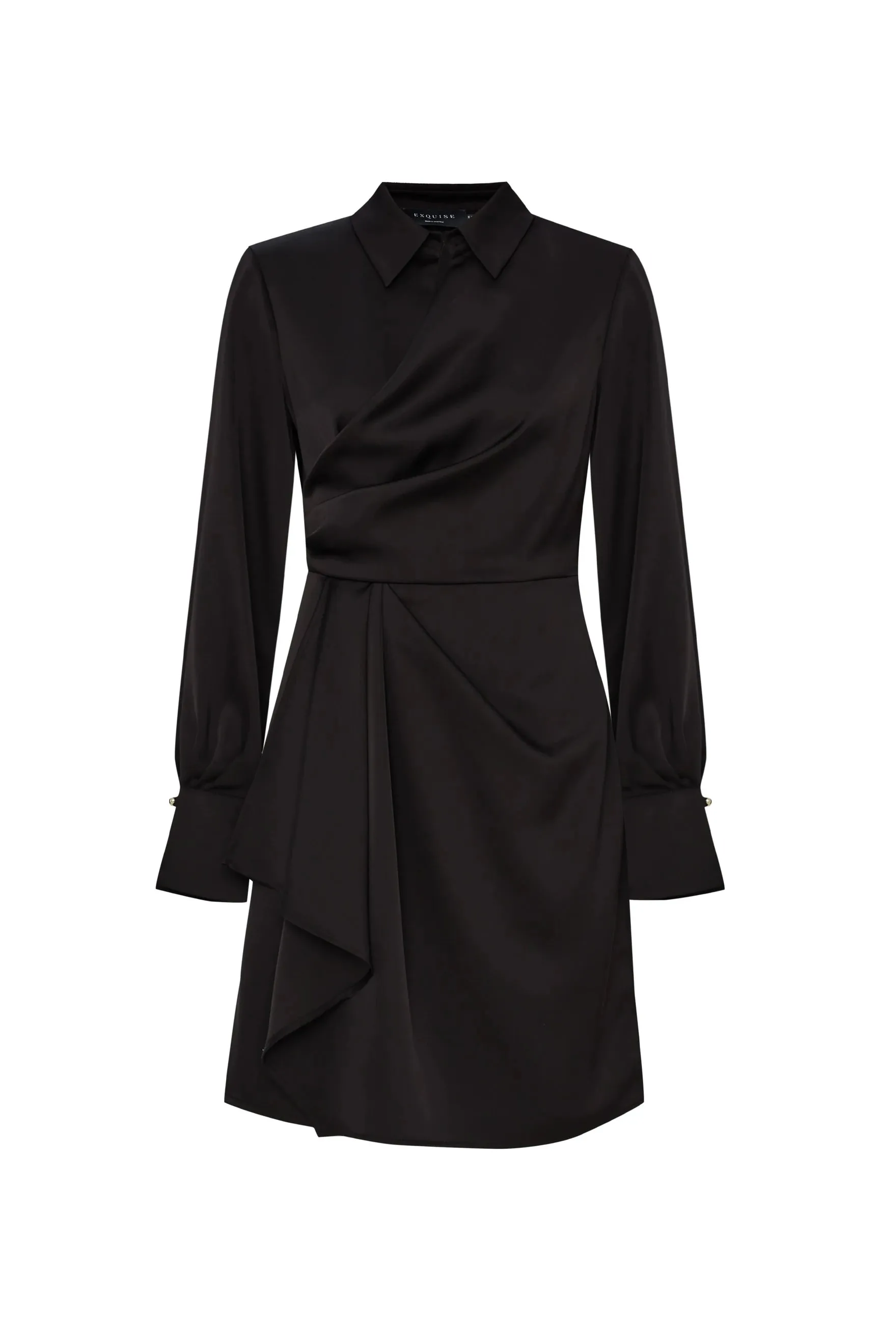 Exquisite Black Ariadne Draped Mini Shirt Dress