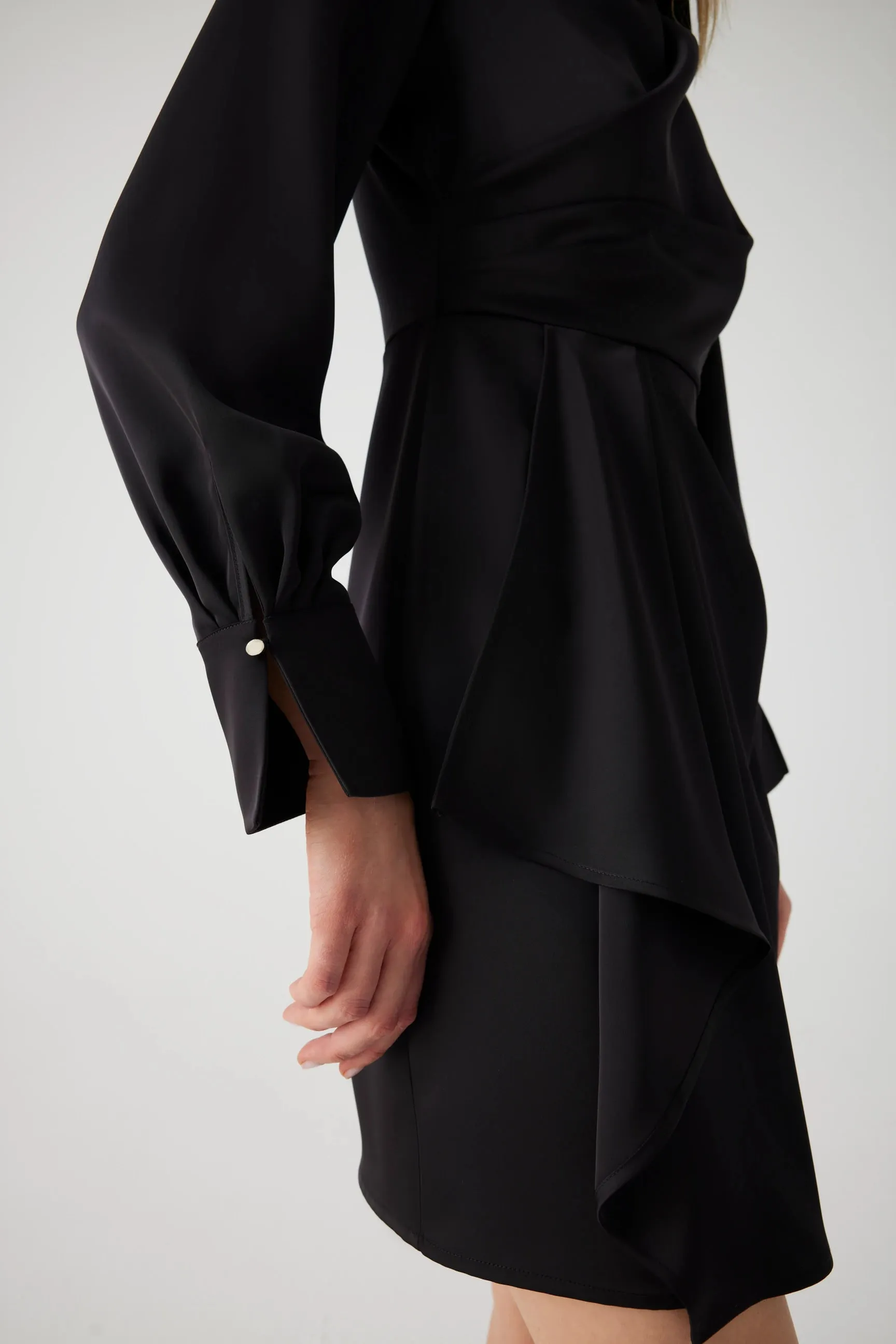 Exquisite Black Ariadne Draped Mini Shirt Dress