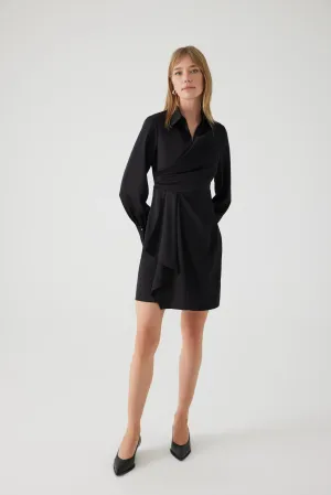 Exquisite Black Ariadne Draped Mini Shirt Dress