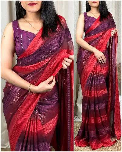 Georgette Contrast Shades Jacquard Saree