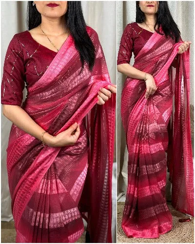 Georgette Contrast Shades Jacquard Saree