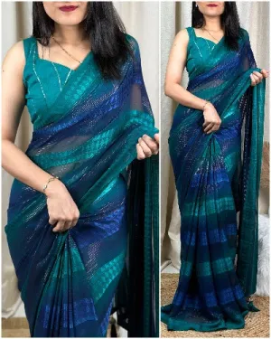 Georgette Contrast Shades Jacquard Saree