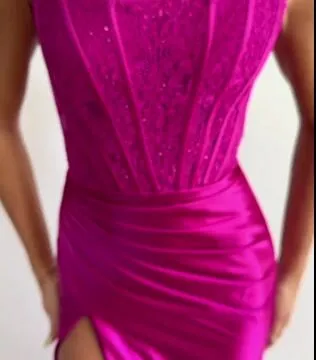 Glamorous Fuchsia Prom Gown with Stunning Appliques and Daring Slit