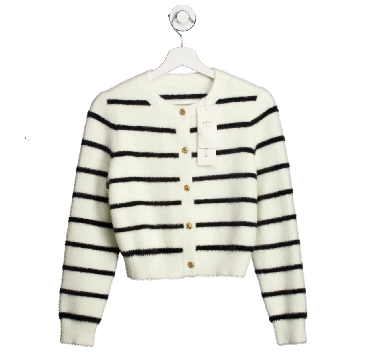 Goelia Cream Eco-friendly Mink Knitted Striped Women Cardigan UK XS