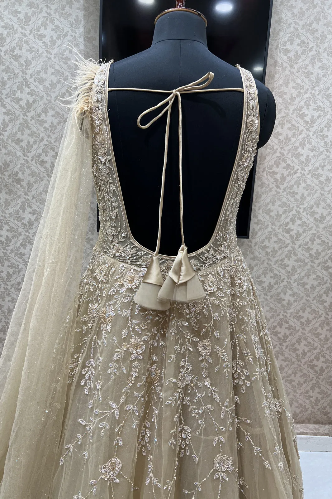 Gold Stone, Sequins and Beads work Bridal and Partywear Gown