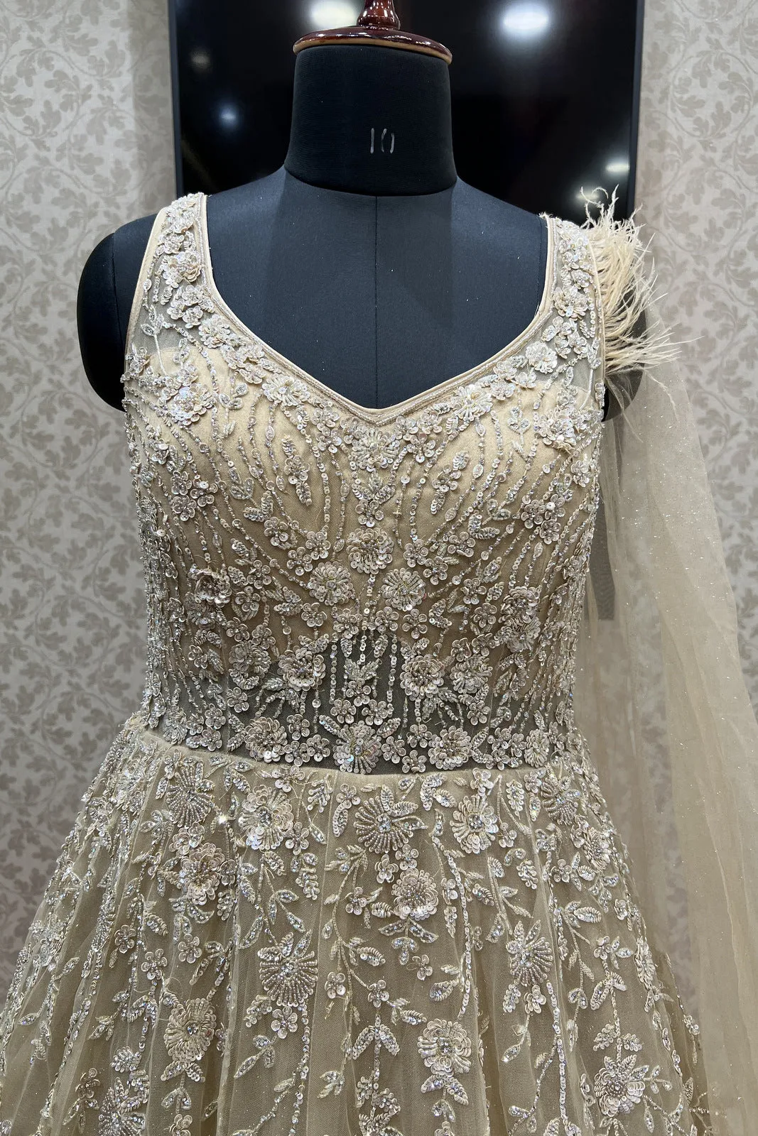 Gold Stone, Sequins and Beads work Bridal and Partywear Gown