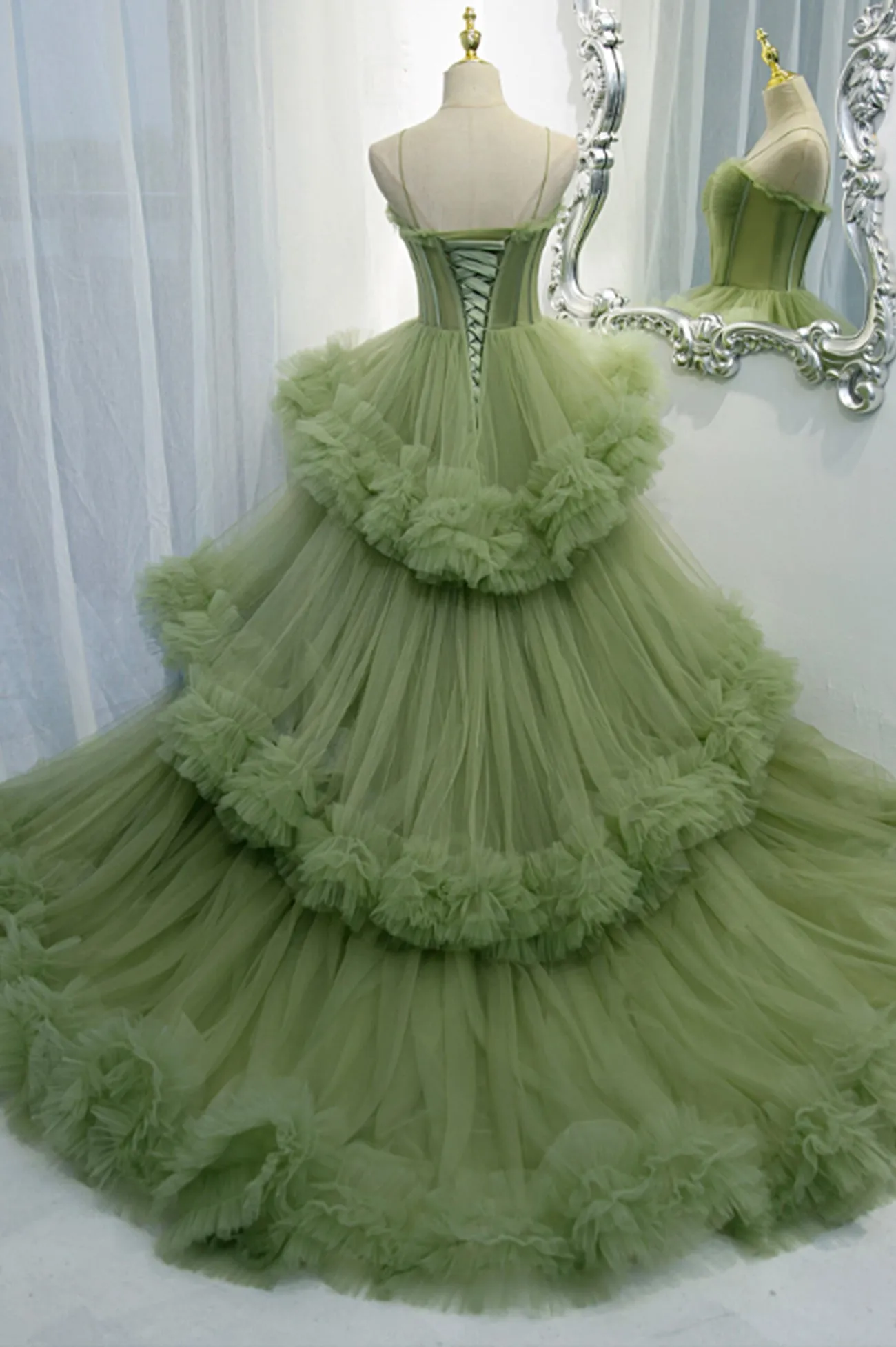 Green Tulle Long Prom Dresses A-Line Formal Evening Dresses