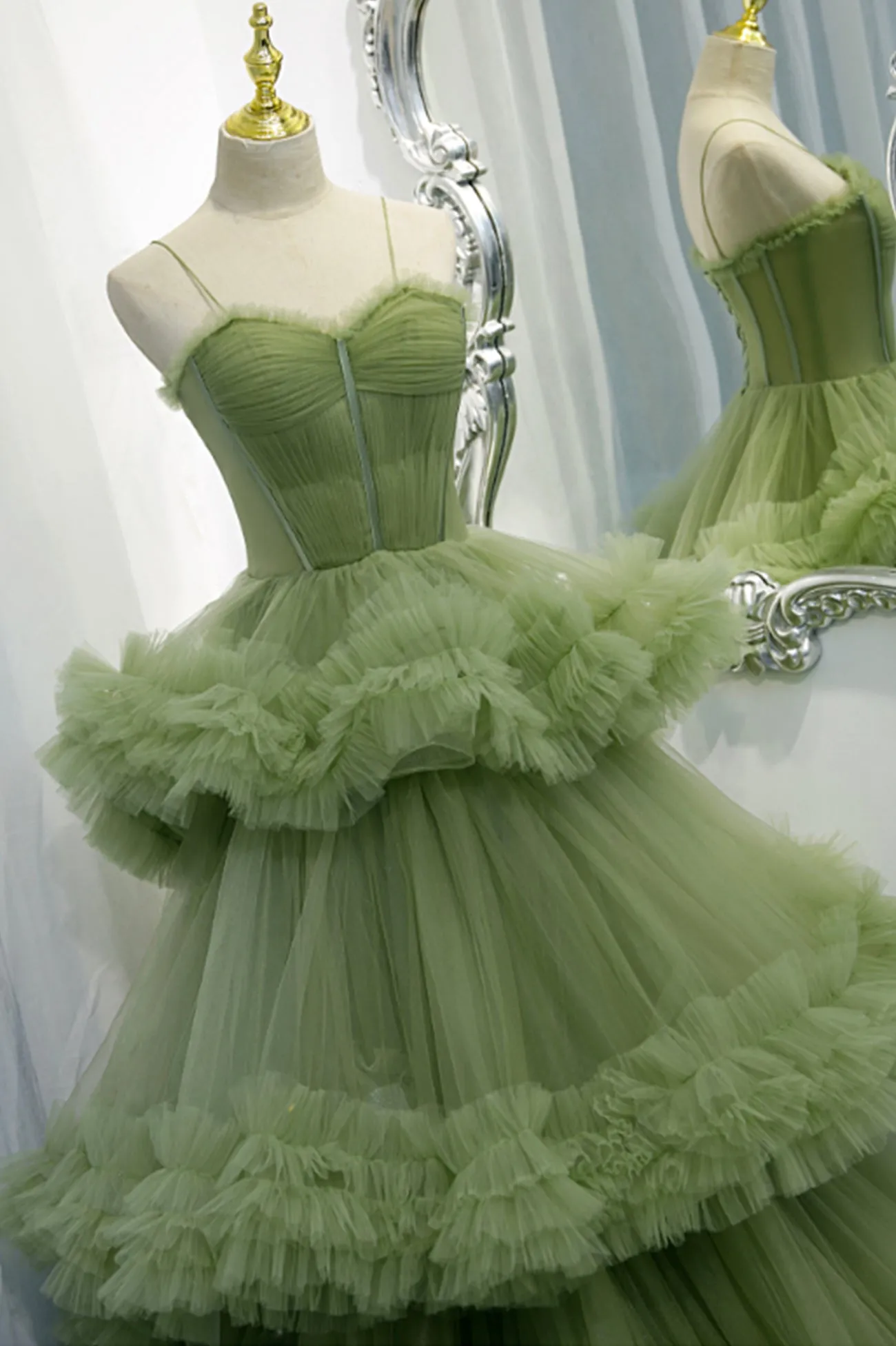 Green Tulle Long Prom Dresses A-Line Formal Evening Dresses