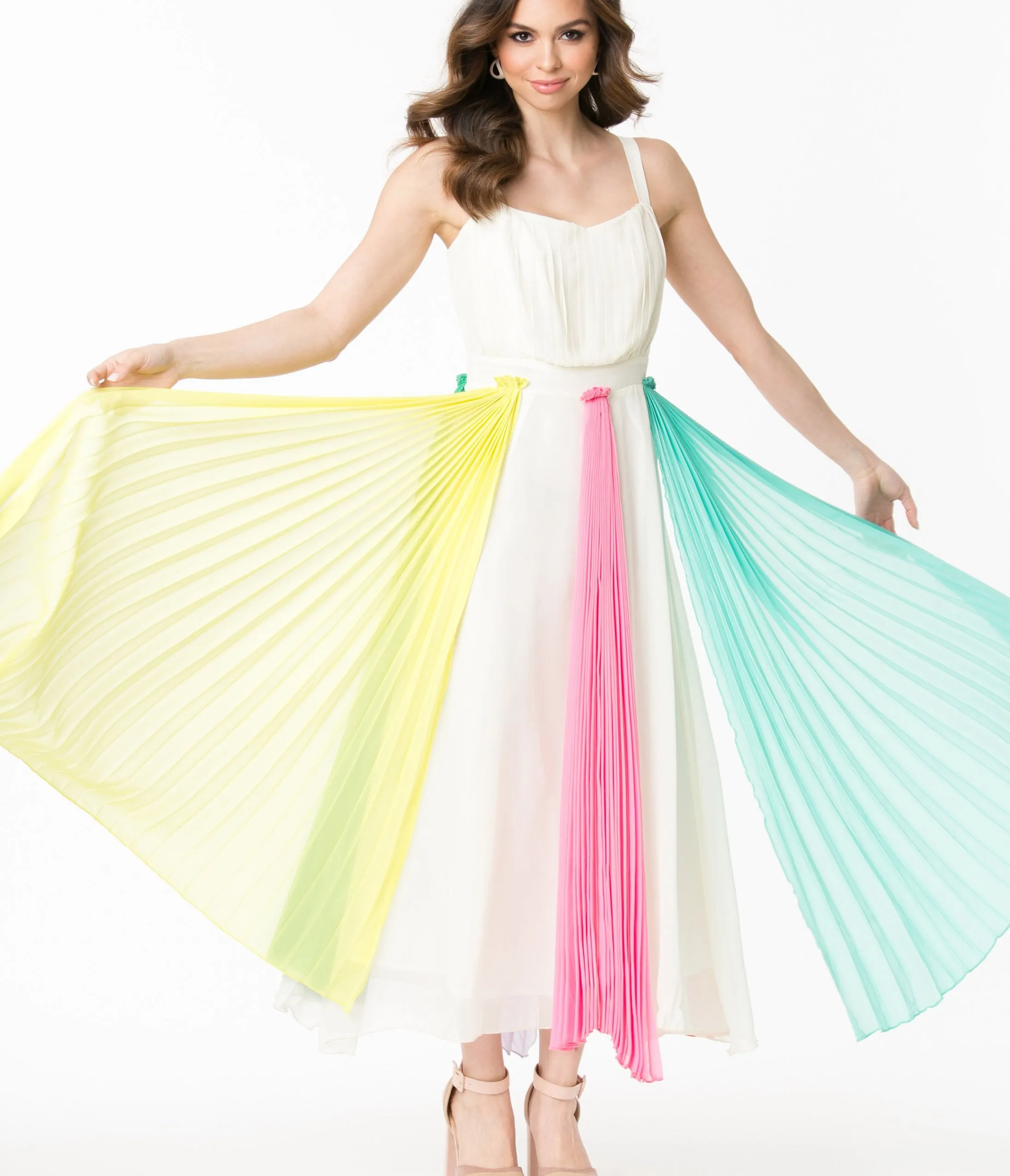 Ivory Grecian Multicolor Tassel Maxi Dress