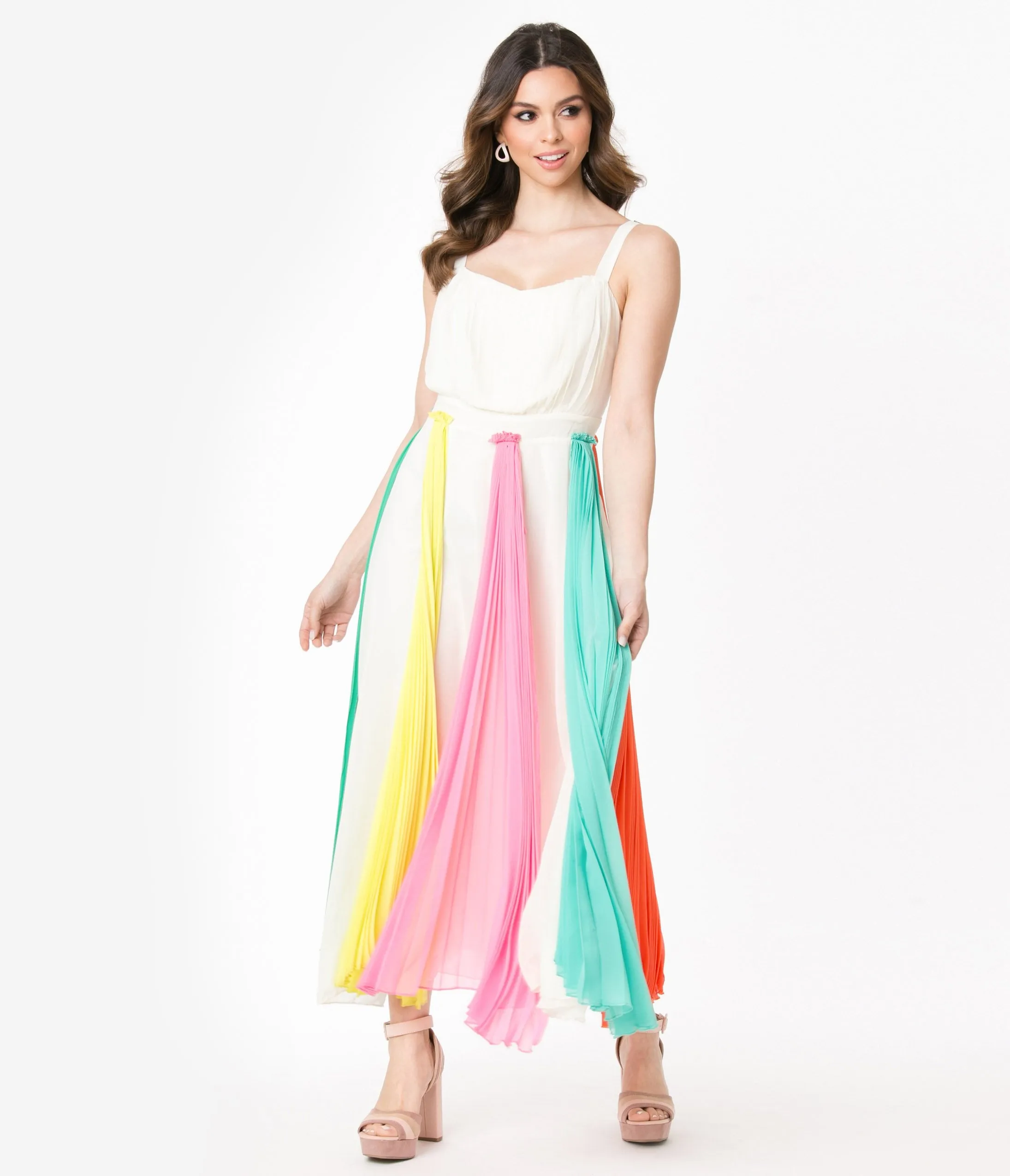 Ivory Grecian Multicolor Tassel Maxi Dress