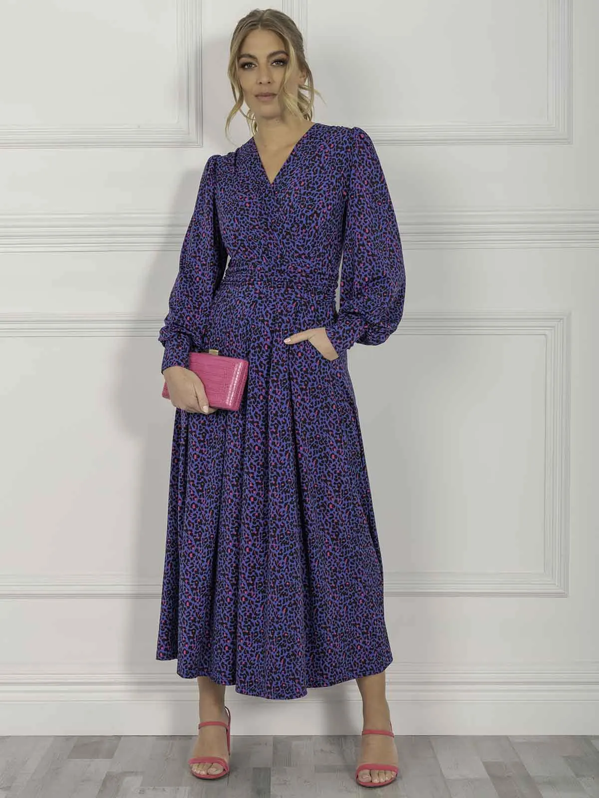 Jolie Moi Nancy Long Sleeve Maxi Dress, Blue Animal