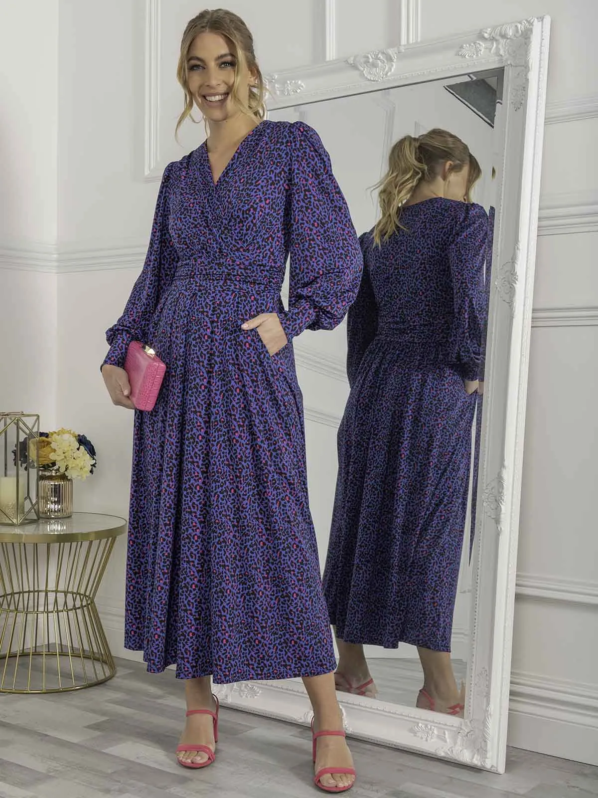 Jolie Moi Nancy Long Sleeve Maxi Dress, Blue Animal