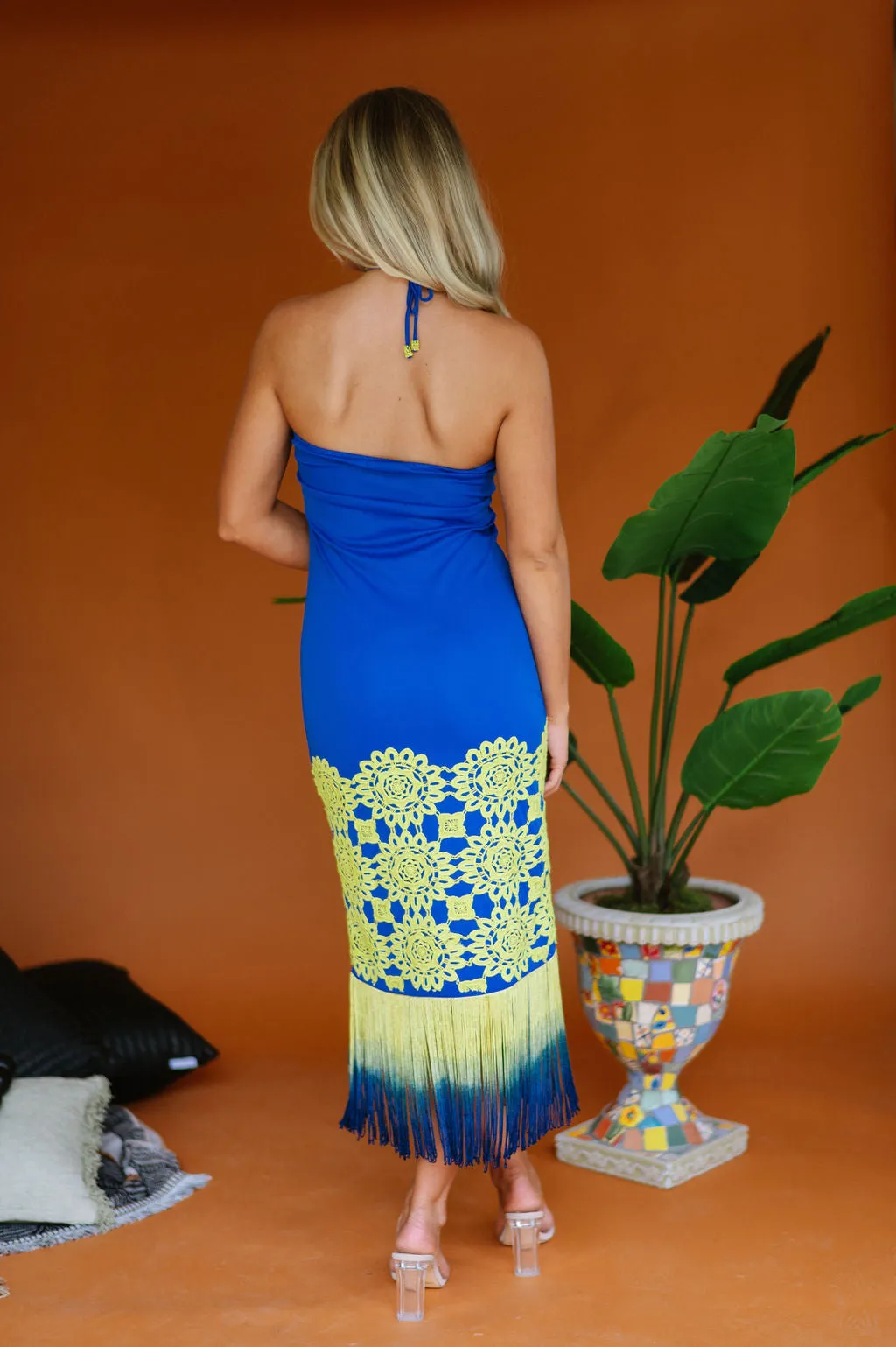 Juniper Fringe Midi Dress-Royal Blue