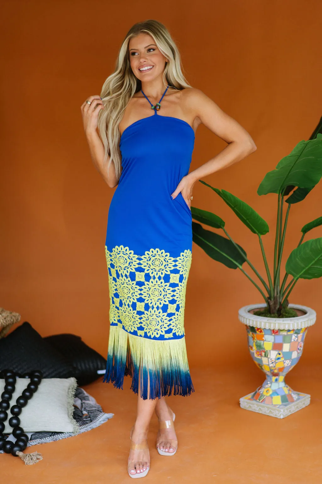 Juniper Fringe Midi Dress-Royal Blue