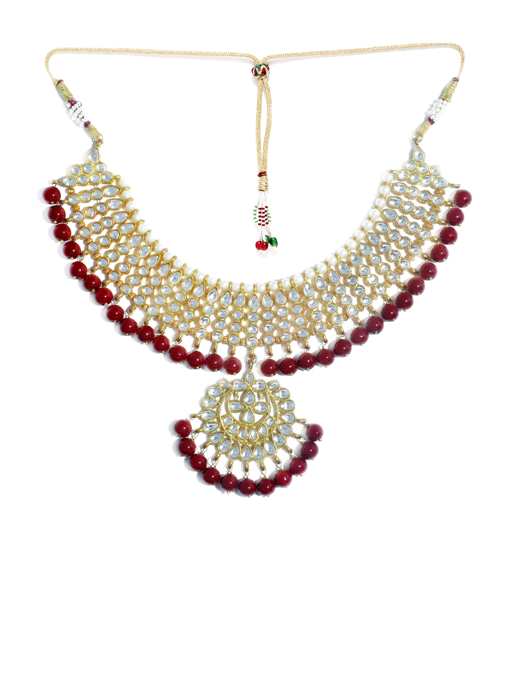 Karatcart 22K GoldPlated Partywear Traditional Kundan Red Choker Jewellery Set