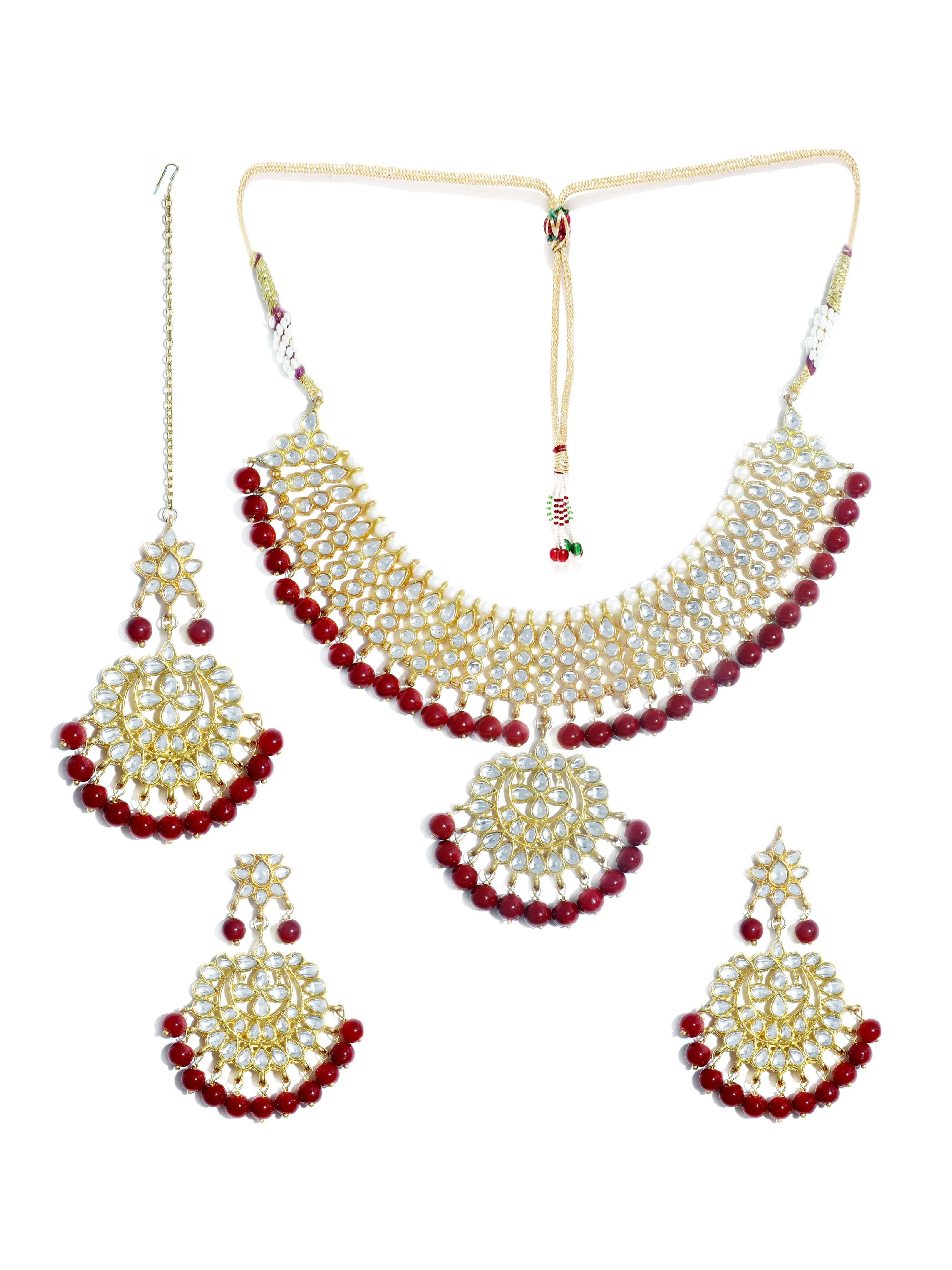 Karatcart 22K GoldPlated Partywear Traditional Kundan Red Choker Jewellery Set