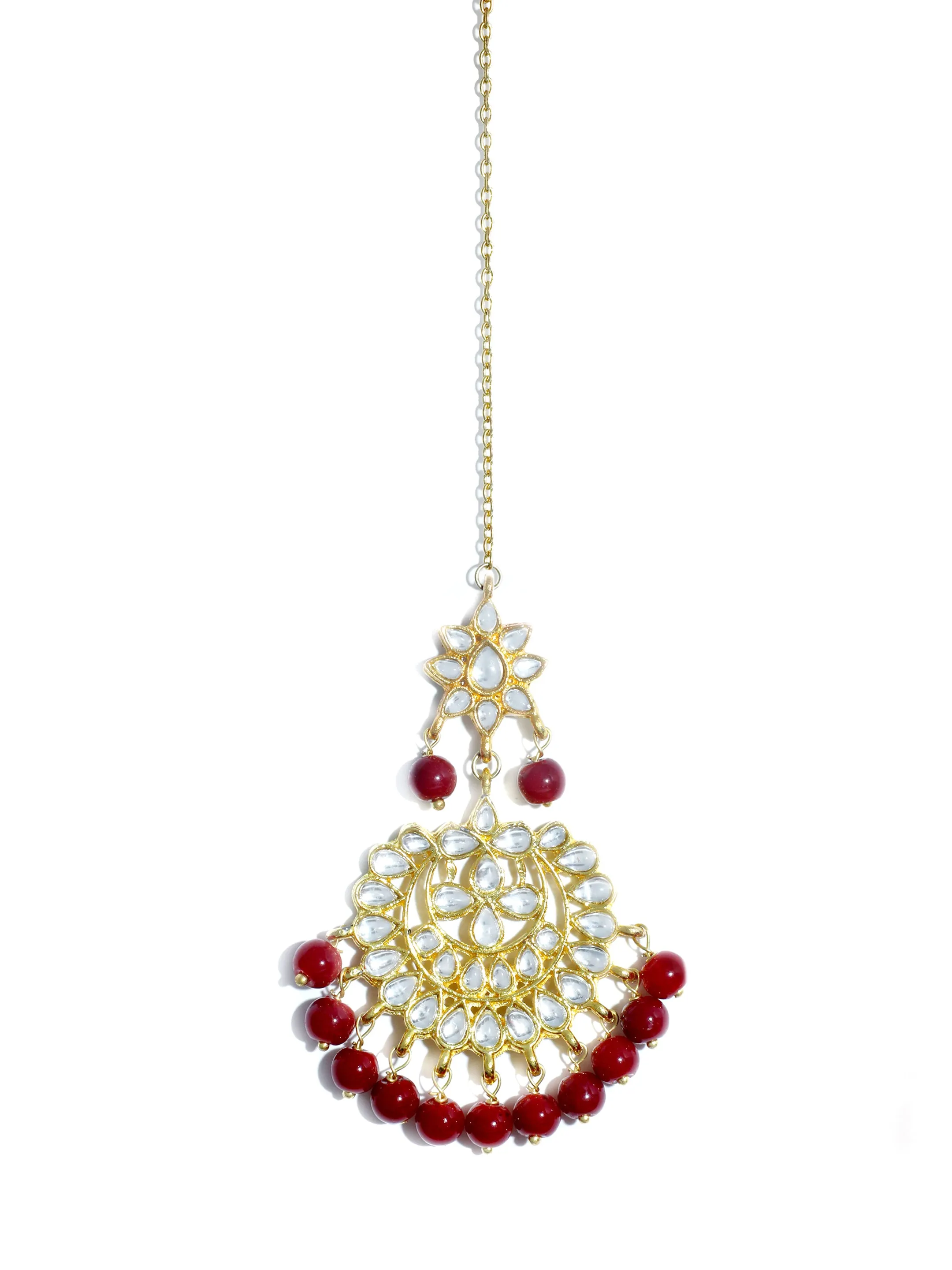 Karatcart 22K GoldPlated Partywear Traditional Kundan Red Choker Jewellery Set