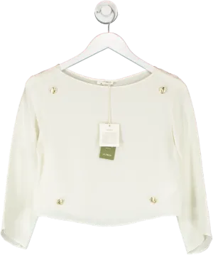 LILYSILK Cream Dubrovnik 3/4 Sleeved Silk Top With Button Accents UK 4