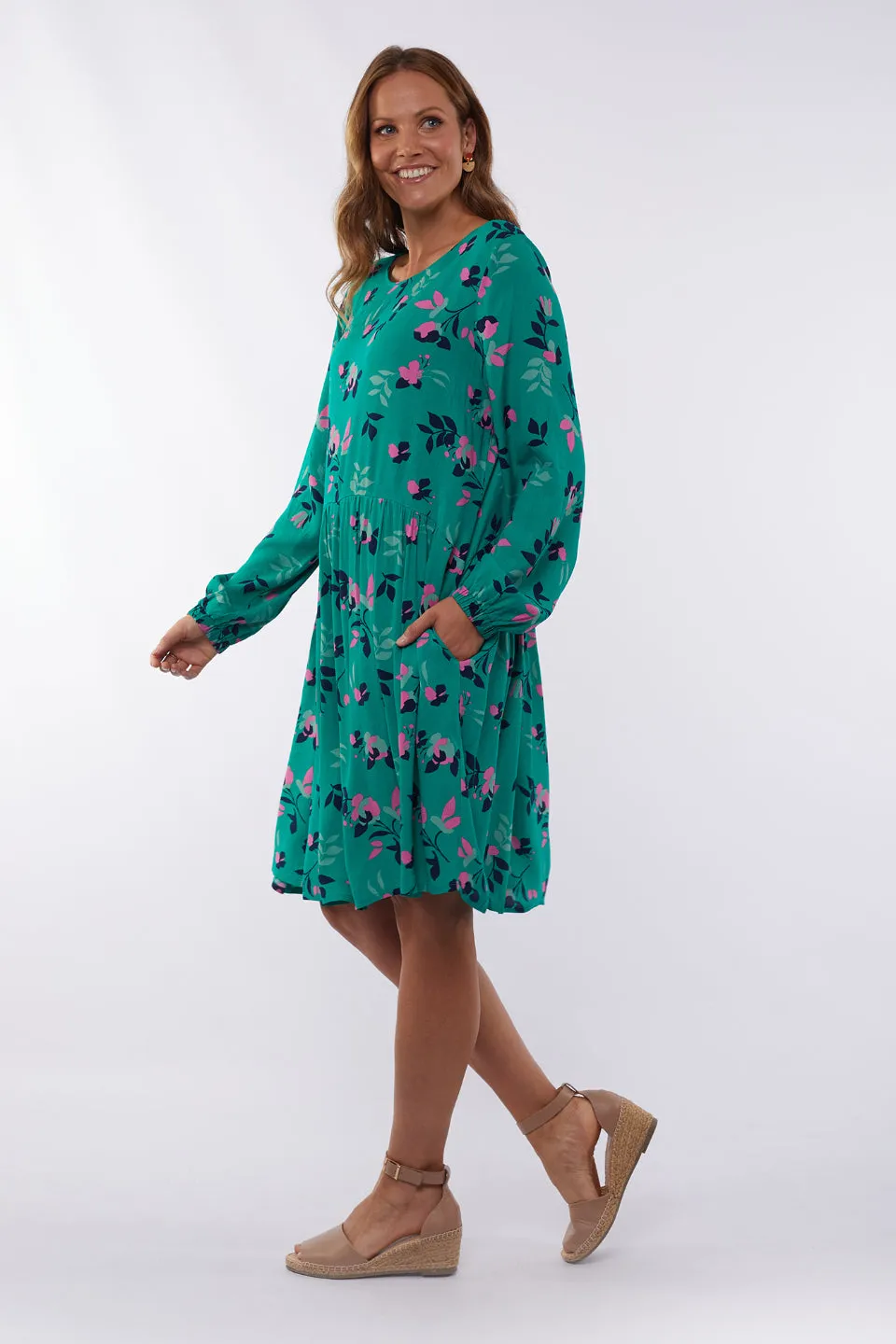 Magnolia LS Green Floral Dress