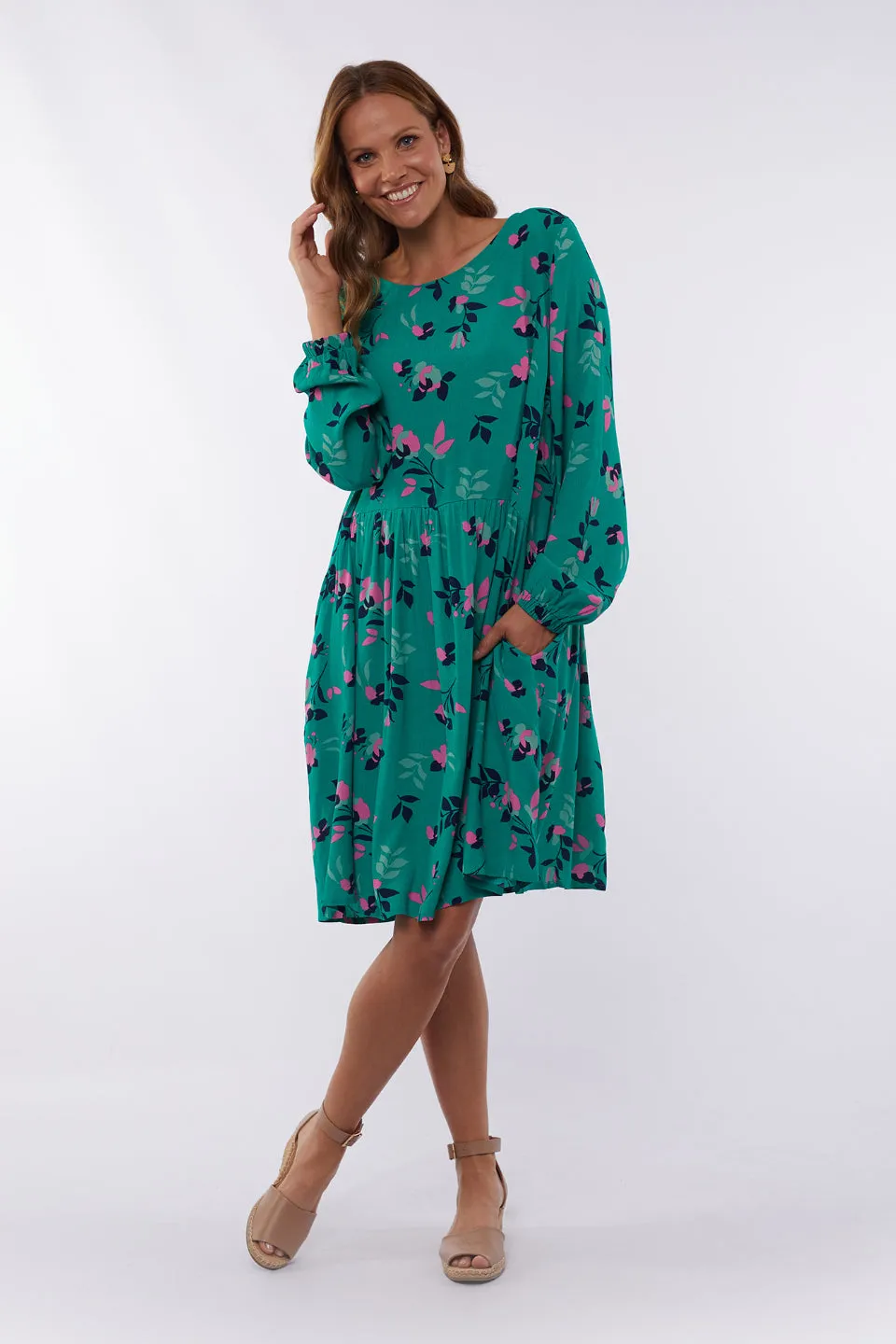 Magnolia LS Green Floral Dress