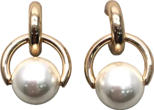 Metallic Double Drop Pearl Earrings One Size