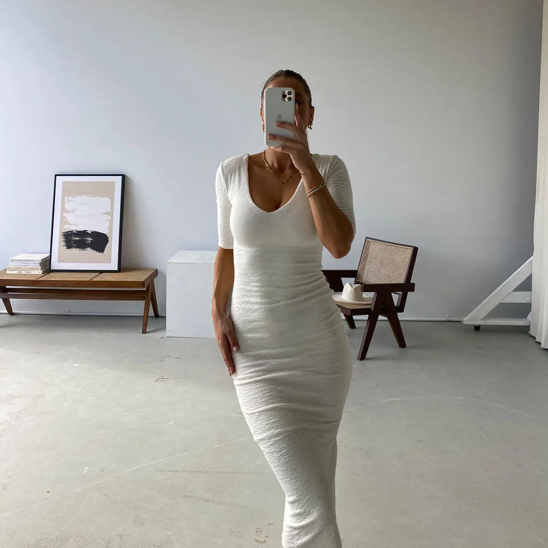 MIA White Bodycon V Neck Midi Dress