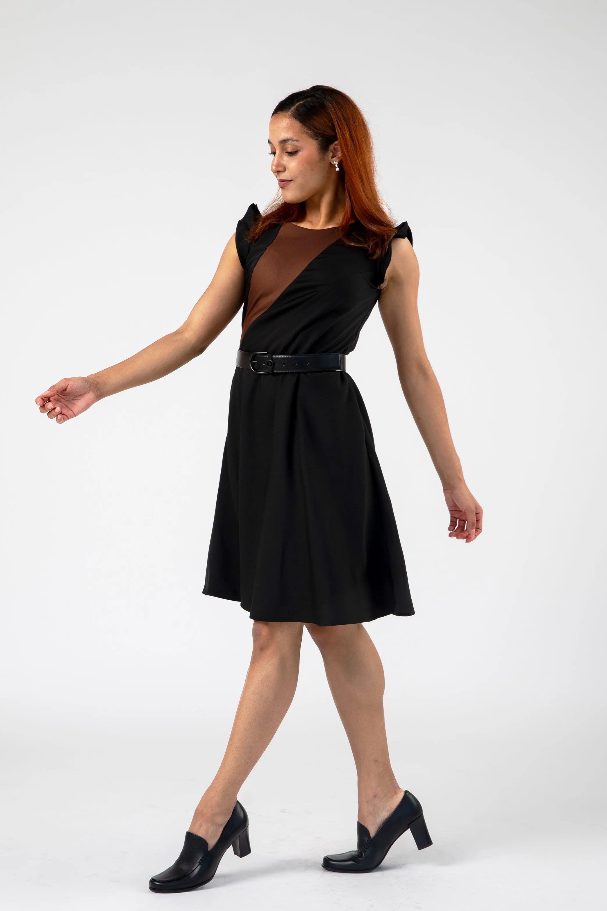 Modern Colorblock Panel Flared Dress