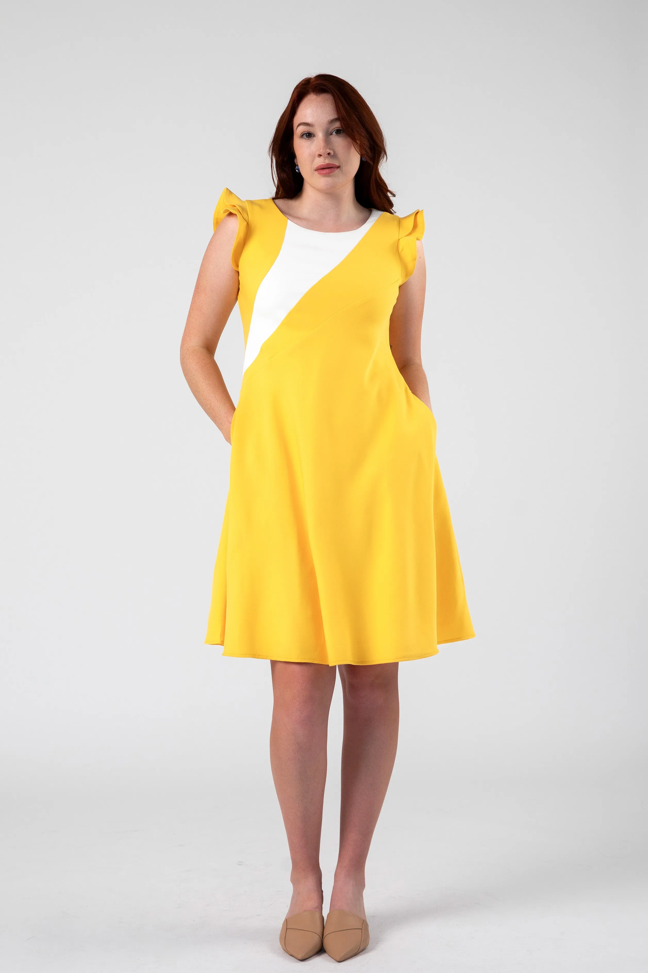 Modern Colorblock Panel Flared Dress