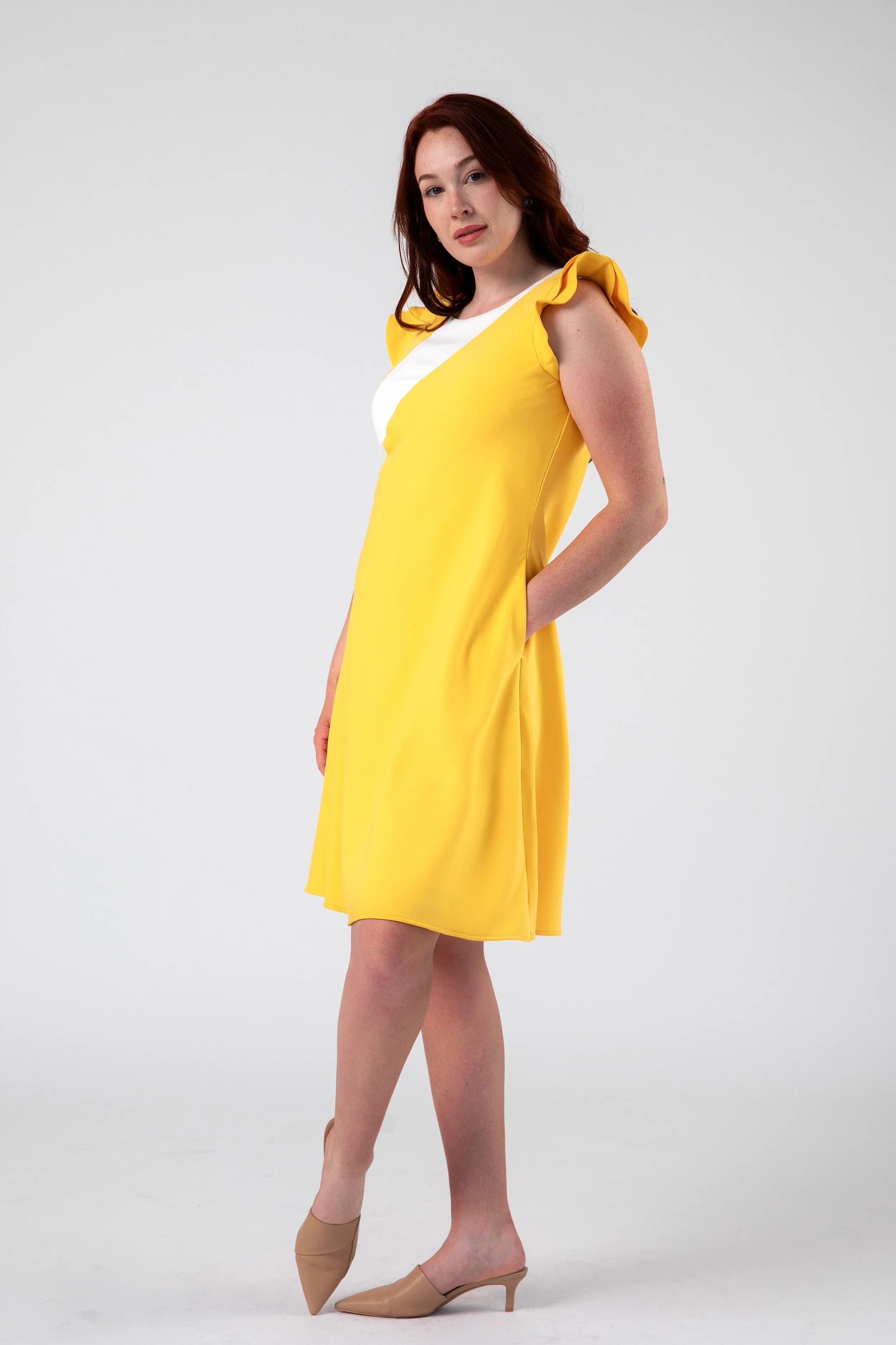 Modern Colorblock Panel Flared Dress