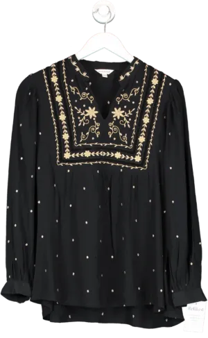 Monsoon Black Edwina Embroidered Top In Sustainable Viscose UK M