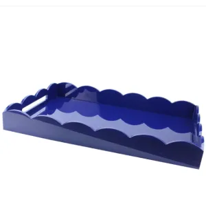 Navy Large Lacquered Scallop Ottoman Tray