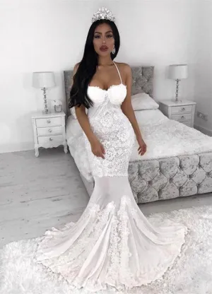 Newest White Lace Spaghetti Strap Wedding Dress | Bridal Gown