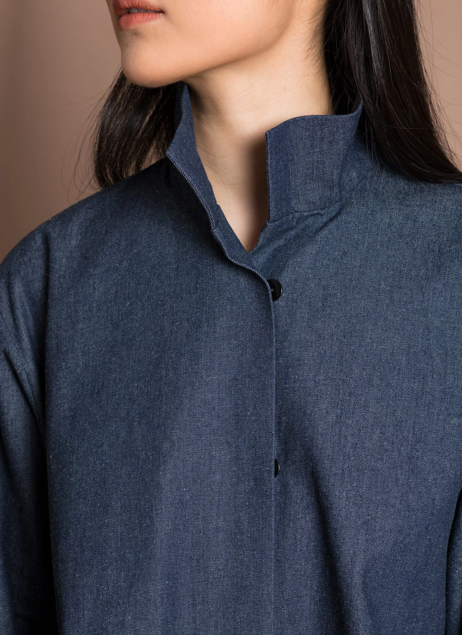 Opaque Button-Up Pocket Denim Shirt Jacket - Dark Blue