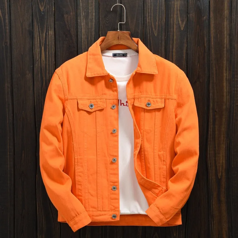 Orange Lapel Denim Jacket