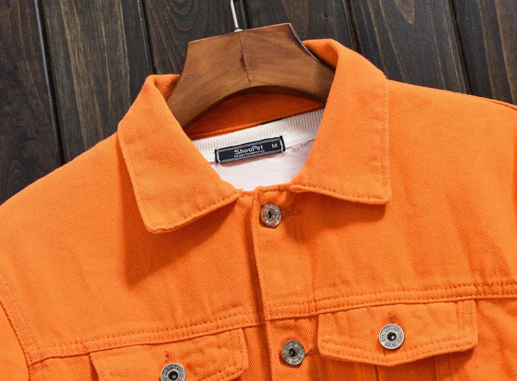 Orange Lapel Denim Jacket