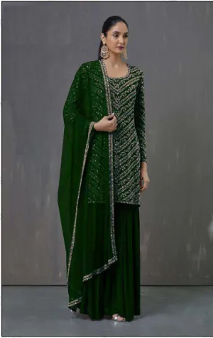 Pakistani Green Designer Embroidered Sequence Pakistani Dress 16012