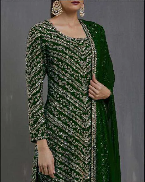 Pakistani Green Designer Embroidered Sequence Pakistani Dress 16012