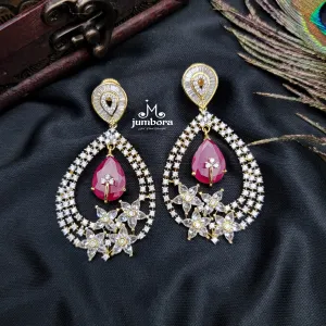 Partywear Designer White & Ruby Red AD Zircon Earrings